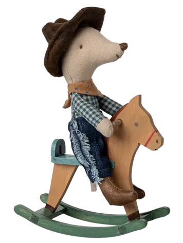 Maileg Cowboy mouse on rocking horse, Little brother