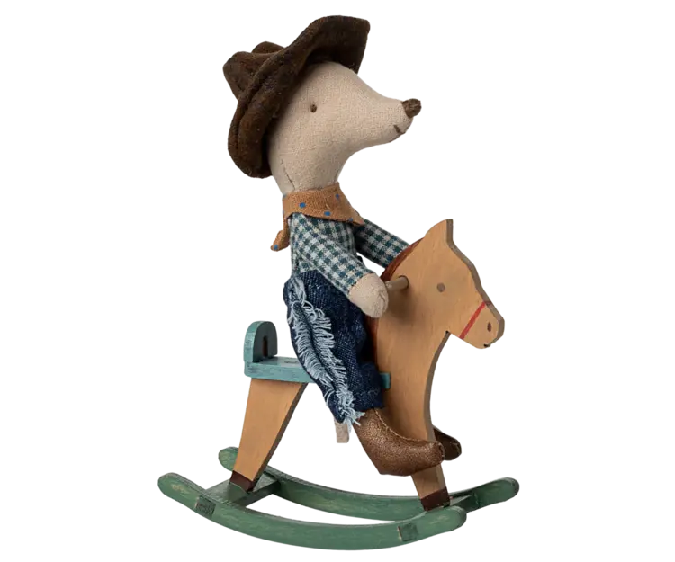 Maileg Cowboy mouse on rocking horse, Little brother