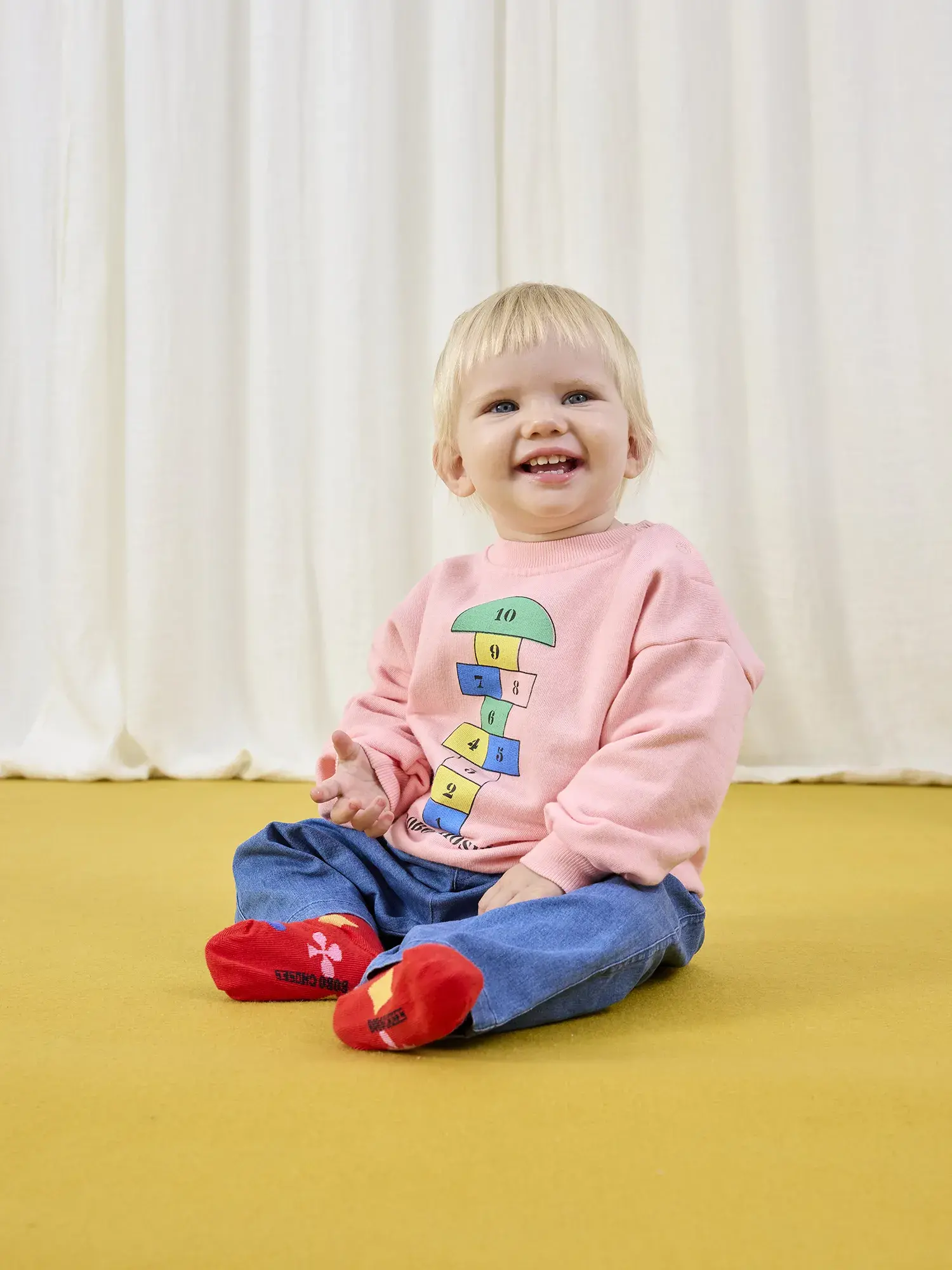 Bobo Choses Hopscotch Sweatshirt - Pink - Yellow Turtle
