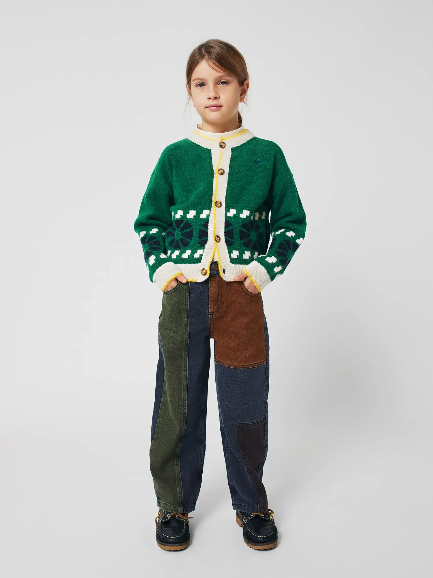 Bobo Choses Color Block Denim Pants - Yellow Turtle