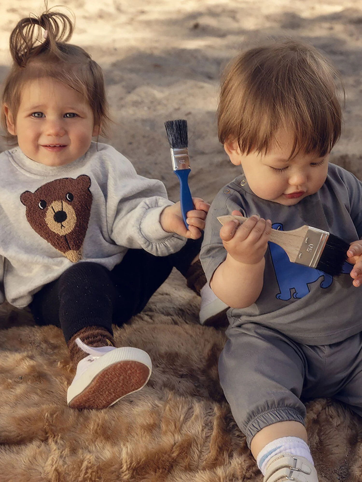 Mini Rodini Bear Chenille Sweatshirt - GREY - Yellow Turtle