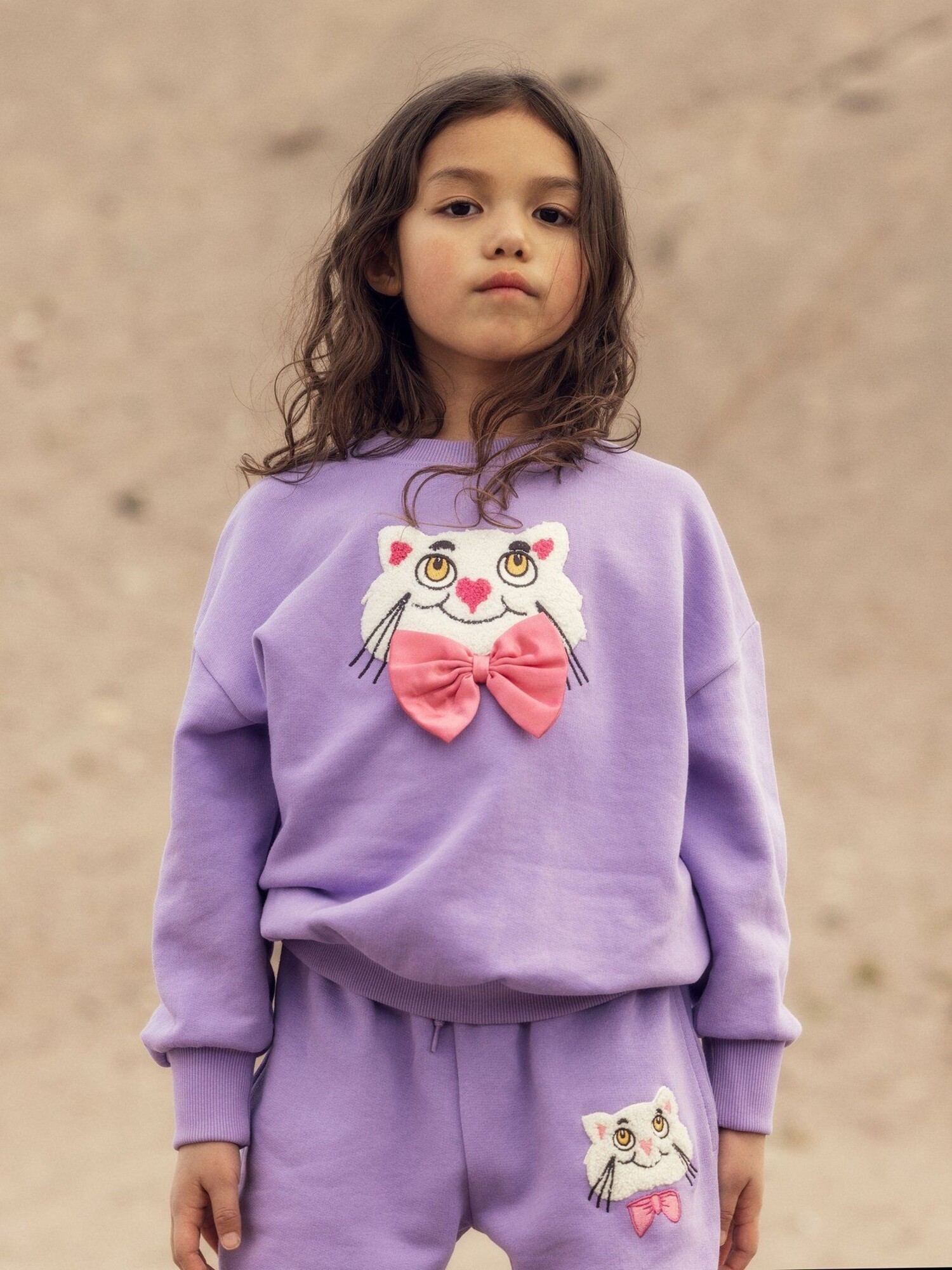 Mini Rodini Cat Chenille Sweatshirt - PURPLE - Yellow Turtle