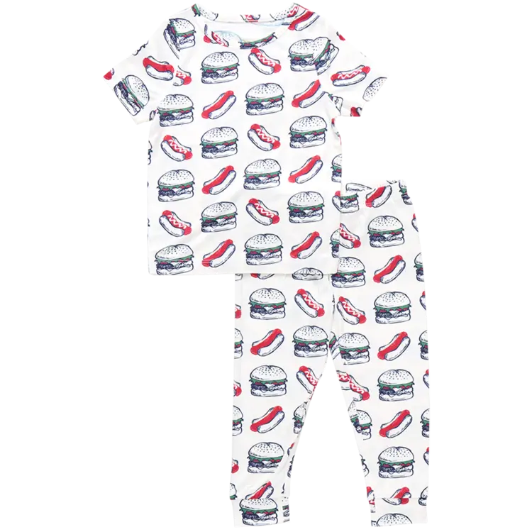 Pink Chicken Kids Bamboo PJ Set - Hamburger & Hotdog