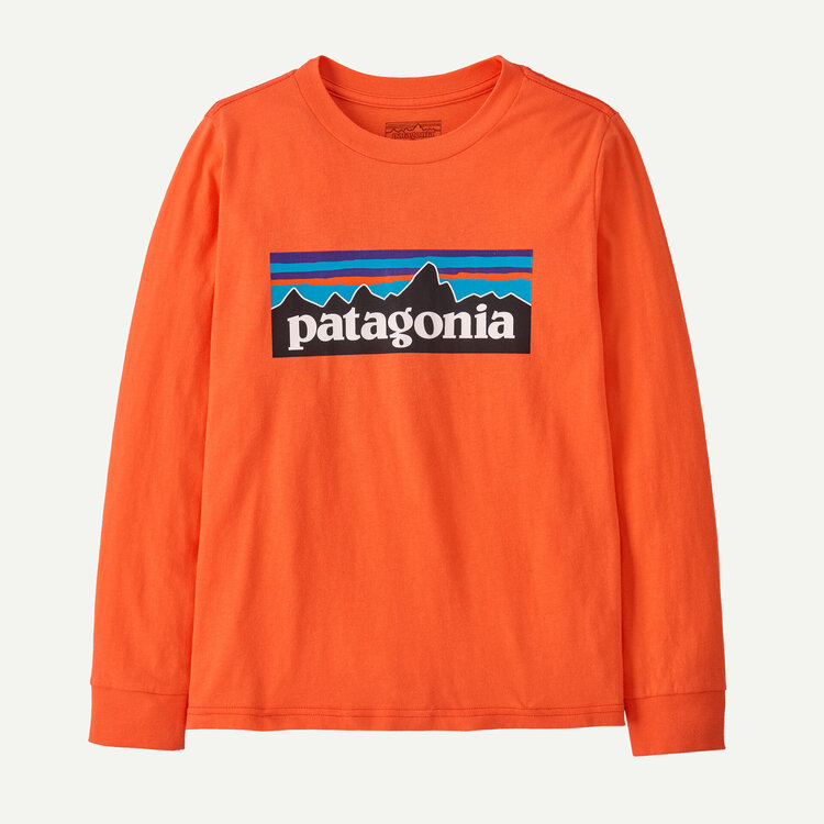 Patagonia Kids' Long-Sleeved P-6 Logo T-Shirt- Orange Peel