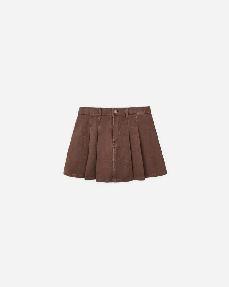 Rylee + Cru Pleated Denim Skirt || Washed Brown