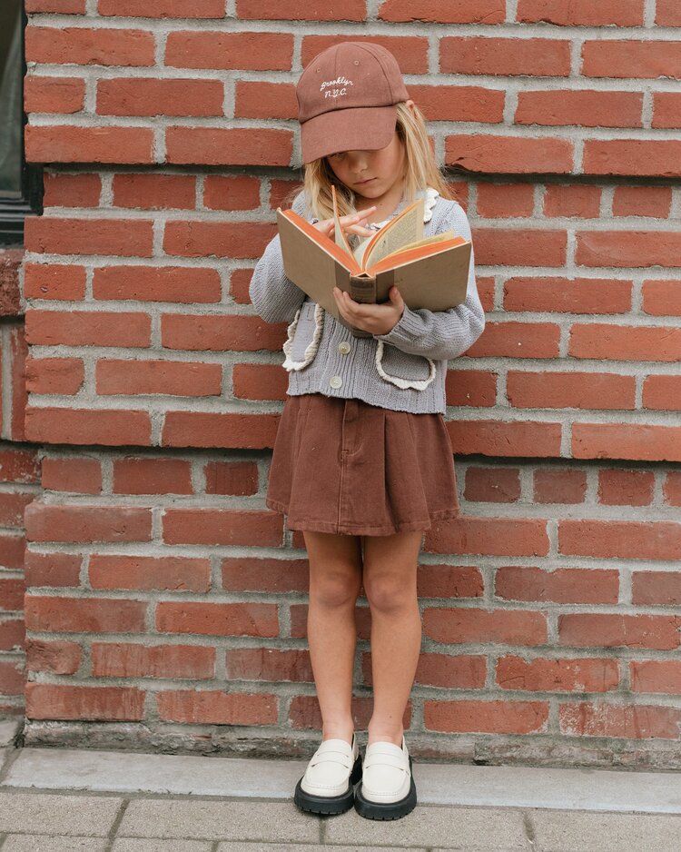 Rylee + Cru Pleated Denim Skirt || Washed Brown