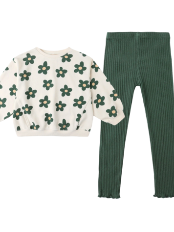 Rylee + Cru Oversized Sweatshirt and Legging Set || Green Daisy