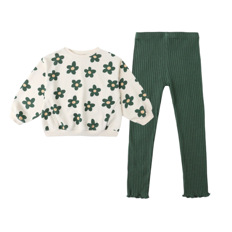 Rylee + Cru Oversized Sweatshirt and Legging Set || Green Daisy
