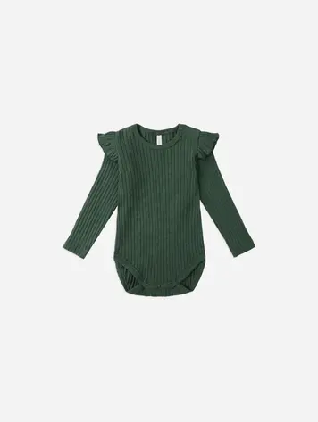 Rylee + Cru Shoulder Ruffle Bodysuit || Green