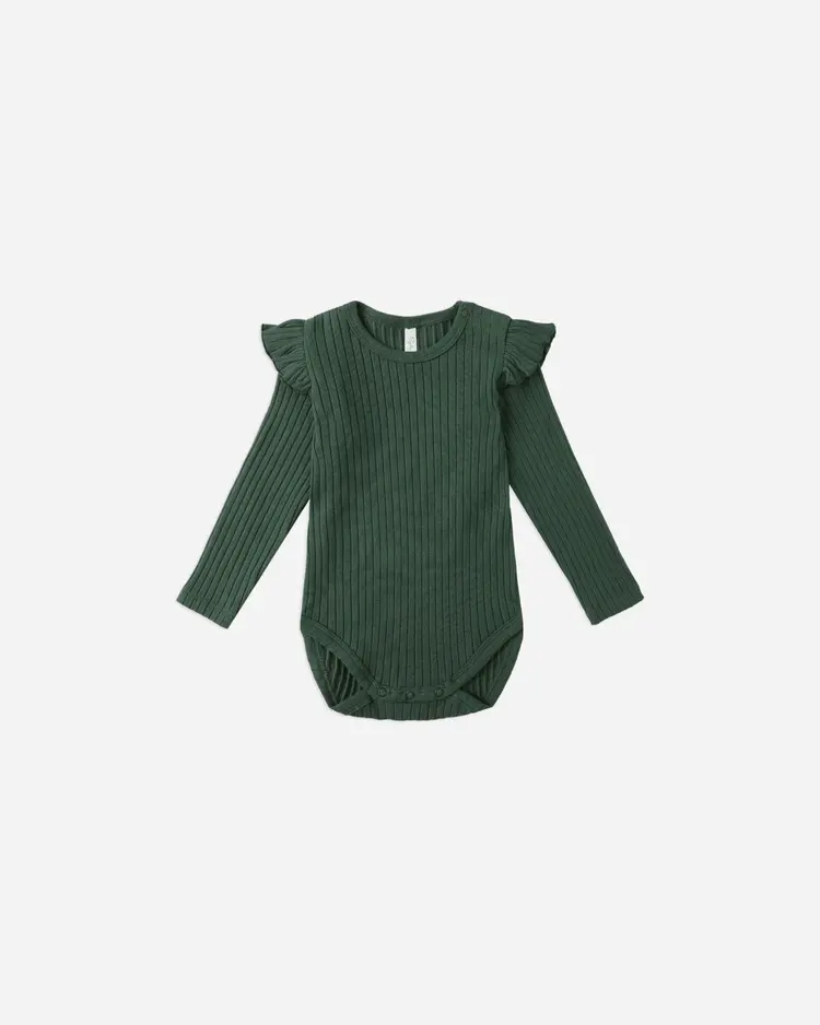 Rylee + Cru Shoulder Ruffle Bodysuit || Green