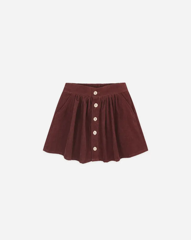Rylee + Cru Button Front Mini Skirt || Burgundy