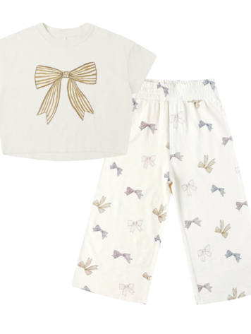 Rylee + Cru Boxy Tee & Wide Leg Pant Set || Bows