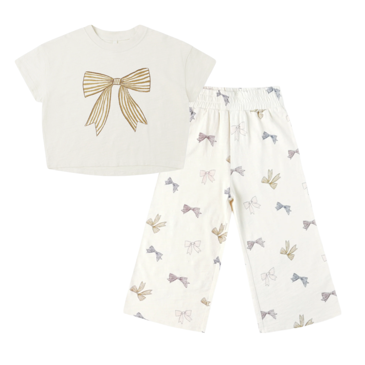 Rylee + Cru Boxy Tee & Wide Leg Pant Set || Bows