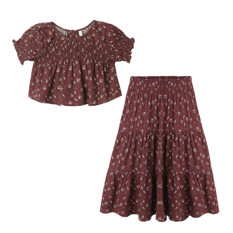 Rylee + Cru Colette Top & Ruffle Tiered Midi Skirt Set || Harvest Berry