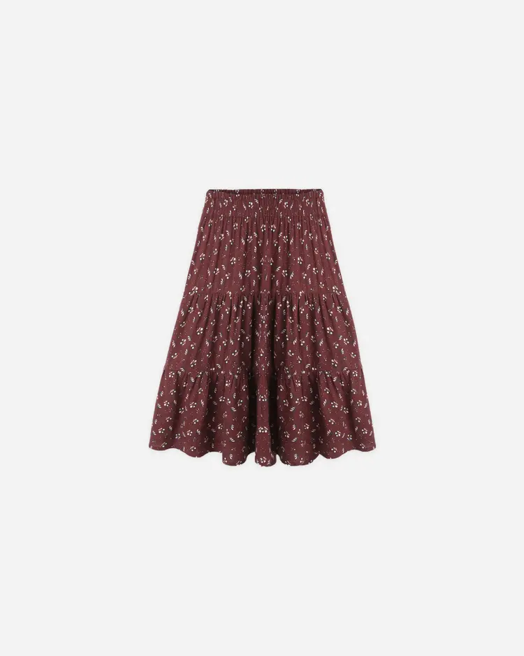 Rylee + Cru Ruffle Tiered Midi Skirt || Harvest Berry