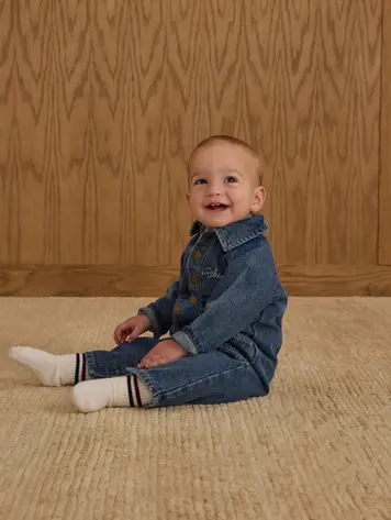 Rylee + Cru Collared Baby Jumpsuit || Indigo Denim