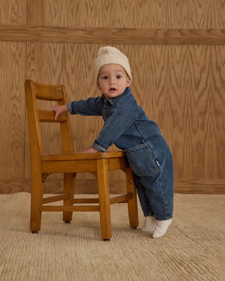 Rylee + Cru Collared Baby Jumpsuit || Indigo Denim