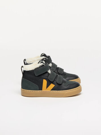 Veja V-10 Mid Furred Leather Black Ouro Grafite