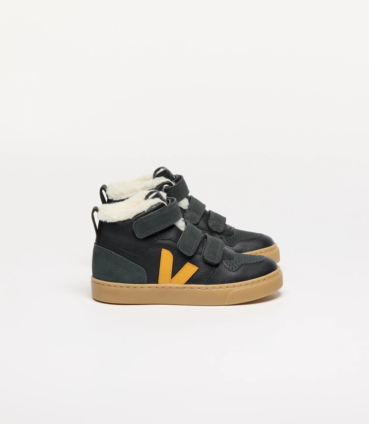 Veja V-10 Mid Furred Leather Black Ouro Grafite