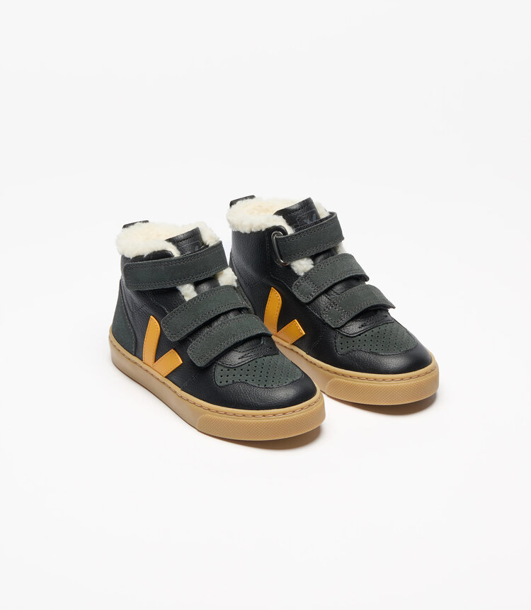 Veja V-10 Mid Furred Leather Black Ouro Grafite