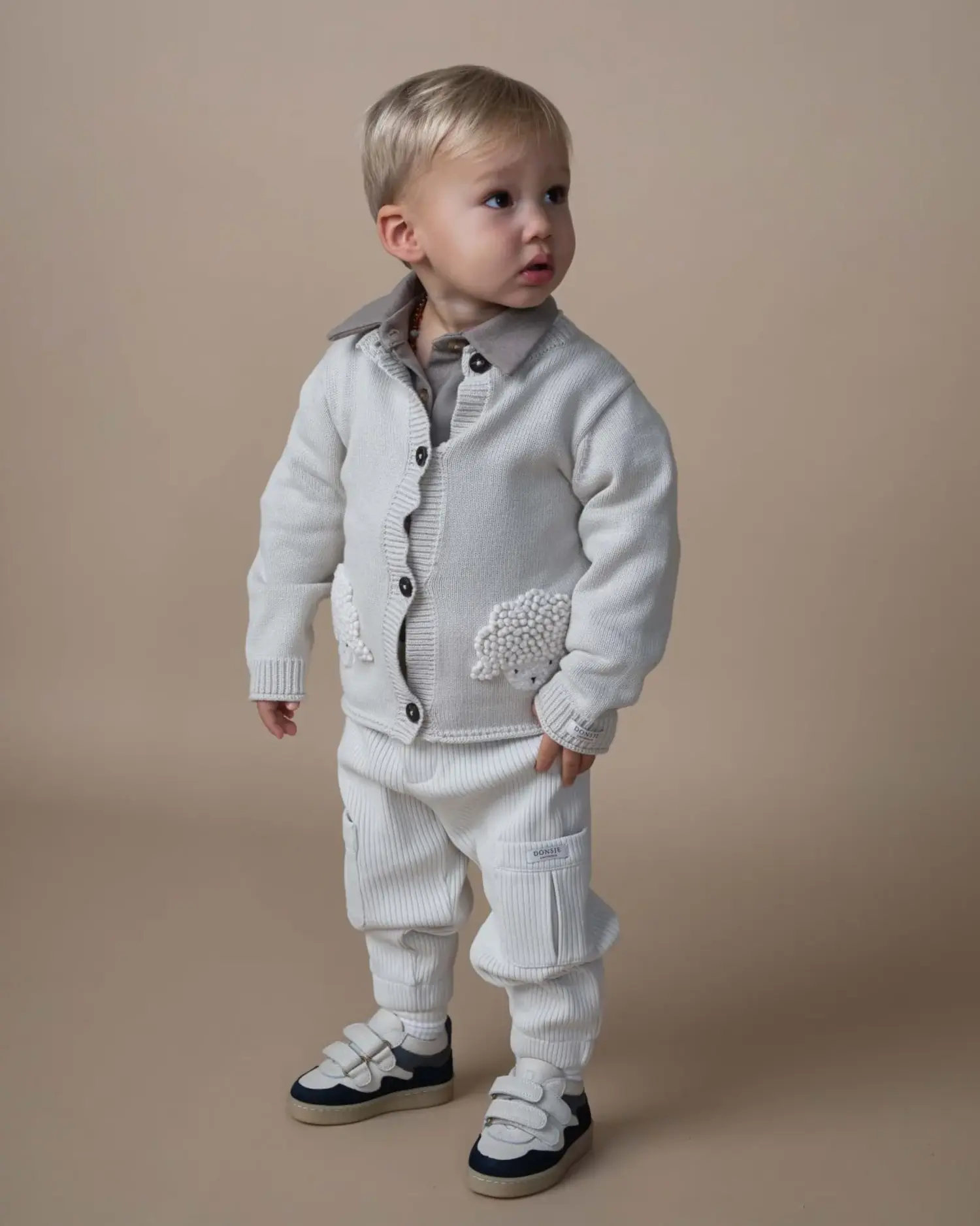 Donsje Dieck Cardigan | Lammies | White Sand - Yellow Turtle