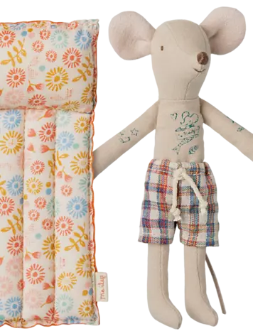 Maileg Beach mouse with air mattress, Dad - Flower