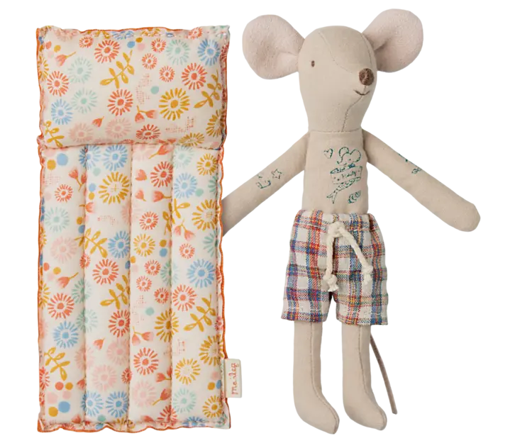 Maileg Beach mouse with air mattress, Dad - Flower