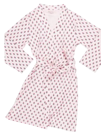 Pink Chicken Womens Organic Robe- Light Pink Tiny Flower Block Print