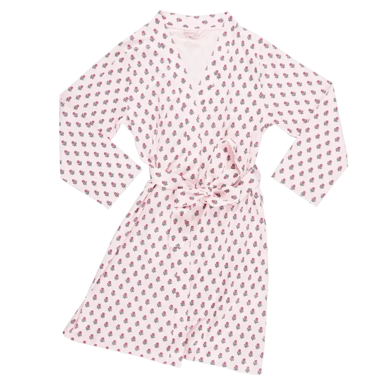 Pink Chicken Womens Organic Robe- Light Pink Tiny Flower Block Print