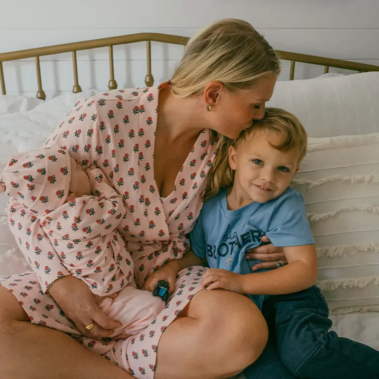 Pink Chicken Womens Organic Robe- Light Pink Tiny Flower Block Print