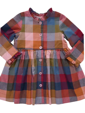 Pink Chicken Girls Autumn Dress- Harvest Check