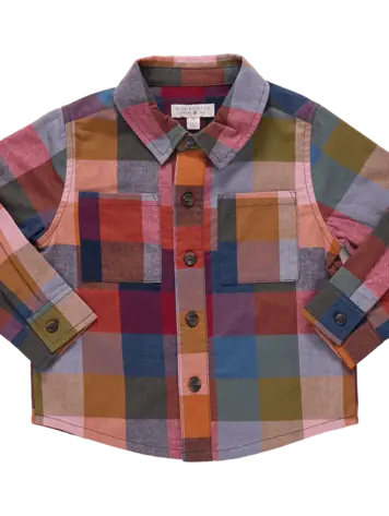 Blue Rooster (Pink Chicken) Boys Jack Shirt- Harvest Check