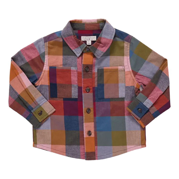Blue Rooster (Pink Chicken) Boys Jack Shirt- Harvest Check