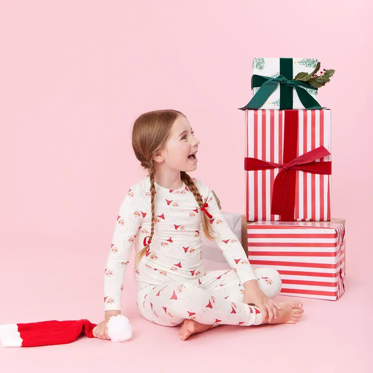 Pink Chicken Kids Bamboo PJ Set- Small Santas