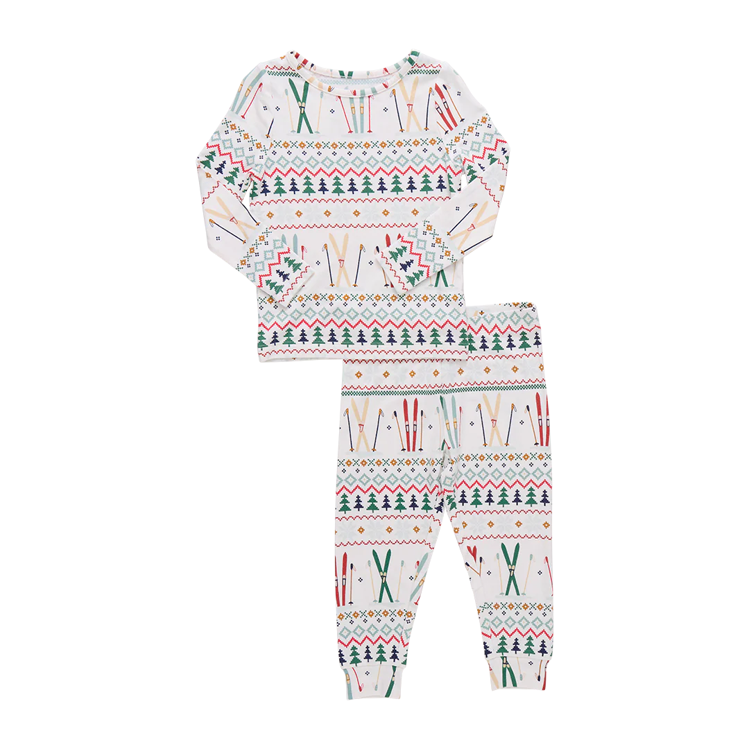 Pink Chicken Kids Bamboo PJ Set- Ski Fair Isle - Yellow Turtle