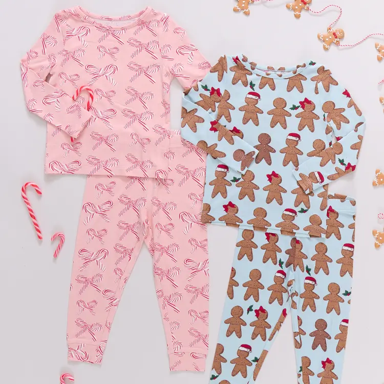 Pink Chicken Kids Bamboo PJ Set- Light Blue Gingerbread