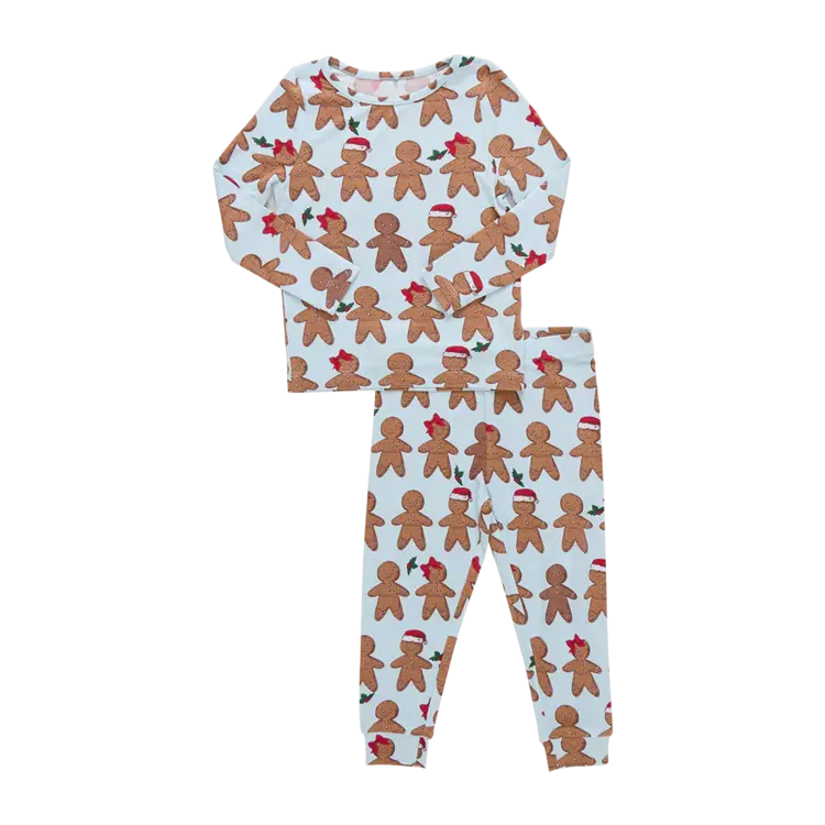 Pink Chicken Kids Bamboo PJ Set- Light Blue Gingerbread