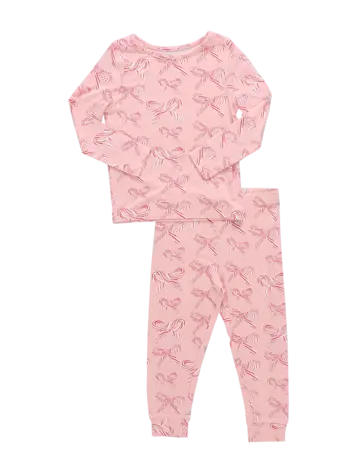 Pink Chicken Kids Bamboo PJ Set- Candy Cane Bows