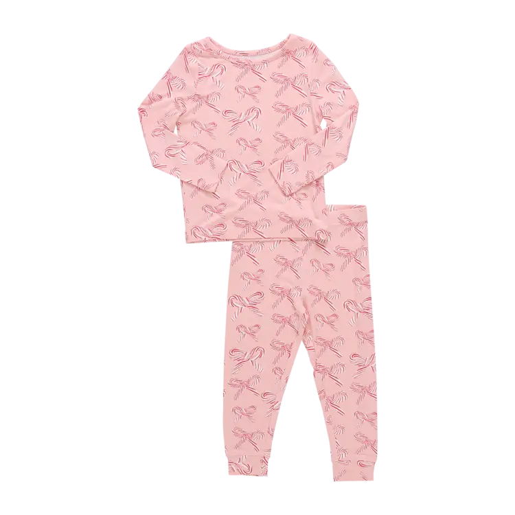 Pink Chicken Kids Bamboo PJ Set- Candy Cane Bows