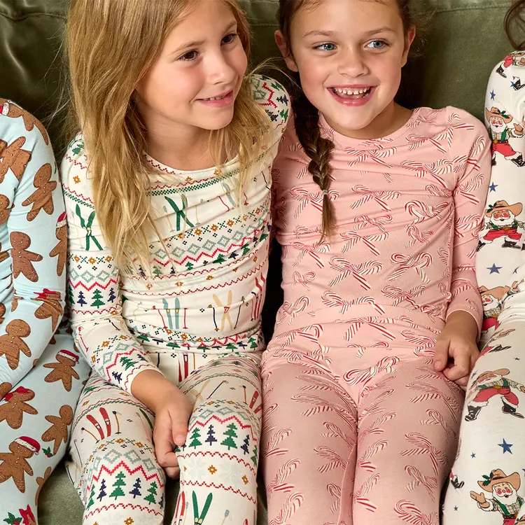Pink Chicken Kids Bamboo PJ Set- Candy Cane Bows