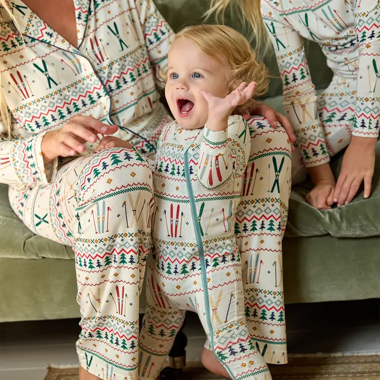 Pink Chicken Baby Bamboo Romper- Ski Fair Isle