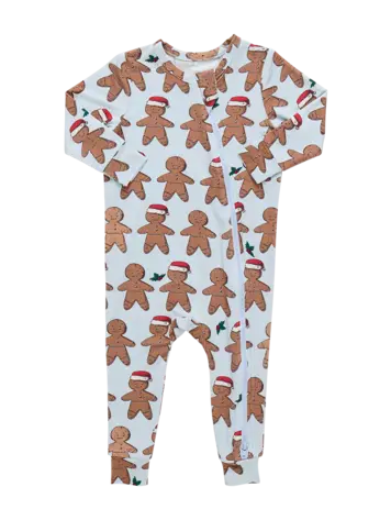 Pink Chicken Baby Bamboo Romper- Light Blue Gingerbread