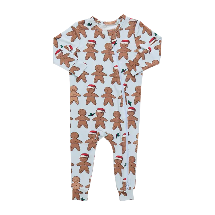 Pink Chicken Baby Bamboo Romper- Light Blue Gingerbread