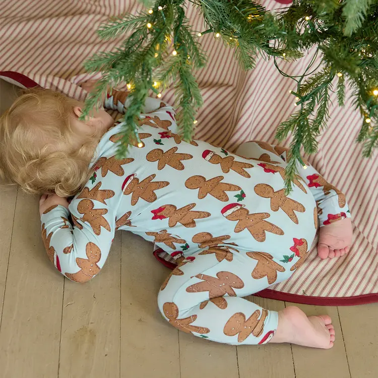 Pink Chicken Baby Bamboo Romper- Light Blue Gingerbread