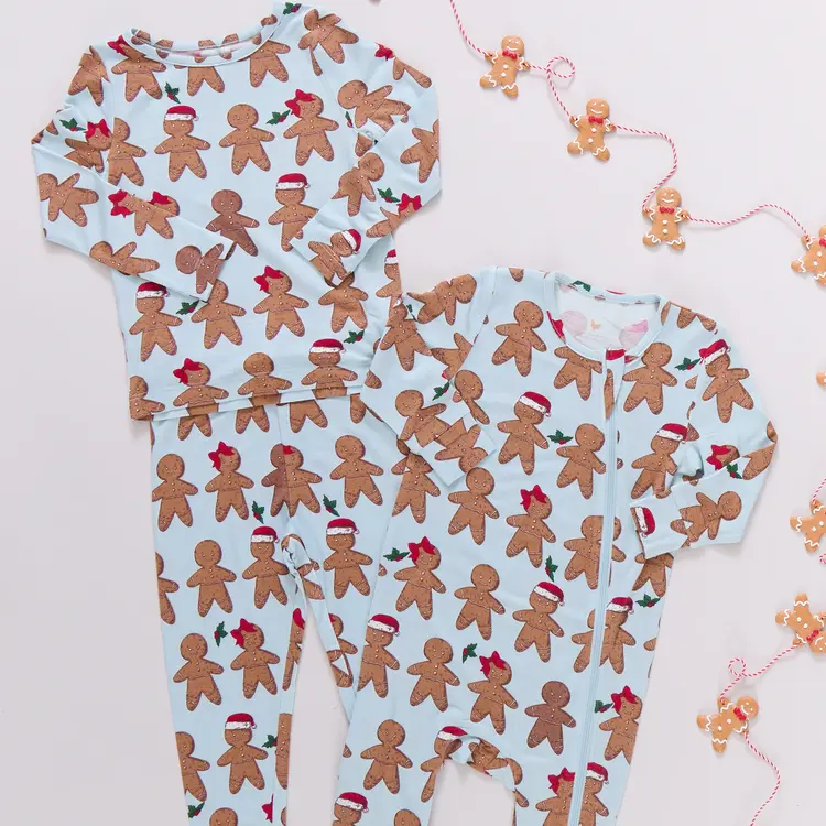 Pink Chicken Baby Bamboo Romper- Light Blue Gingerbread