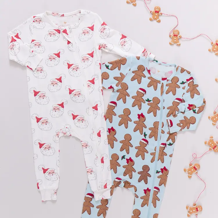 Pink Chicken Baby Bamboo Romper- Light Blue Gingerbread