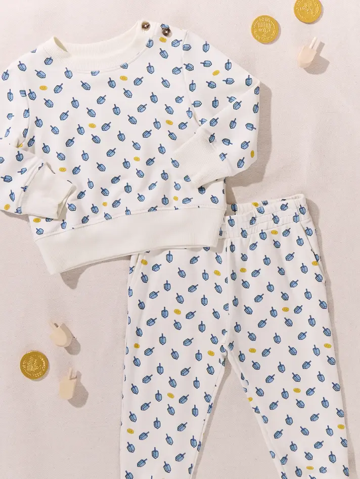 Baby Jax Jogger Set - Tossed Dreidels - Yellow Turtle