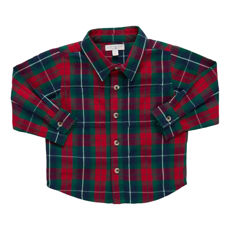 Blue Rooster (Pink Chicken) Boys Jack Shirt- Red Tartan