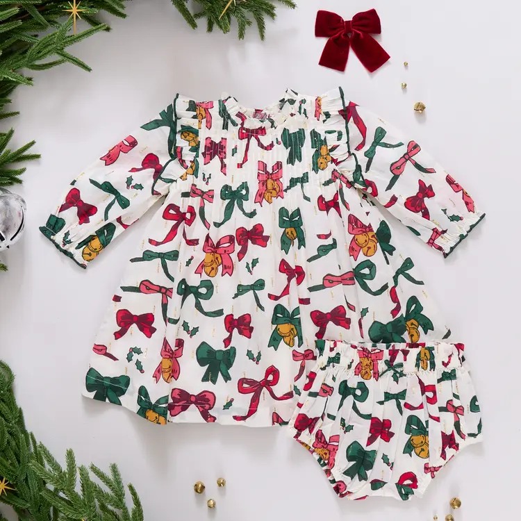 Pink Chicken Girls Jaipur Dress- Christmas Bow and Bells