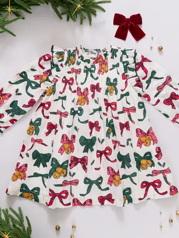 Pink Chicken Girls Jaipur Dress- Christmas Bow and Bells